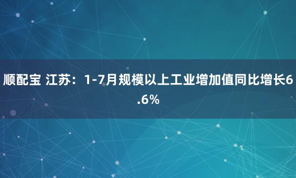 顺配宝 江苏：1-7月规模以上工业增加值同比增长6.6%